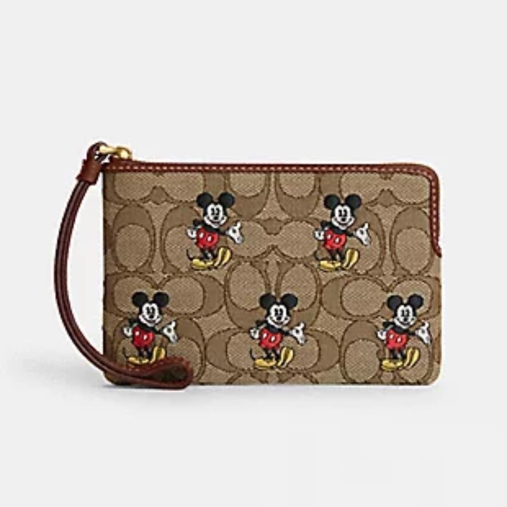 Disney X Coach Corner Zip Wristlet Signature Jacquard With Mickey Mouse NWT